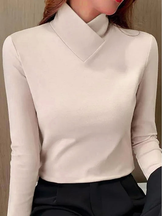 Women's T Shirt Dressy Tops Plain Fashion Long Sleeve V
