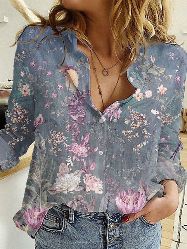 Women's Shirt Button Down Tunic Shirt Collar Long Sleeve
