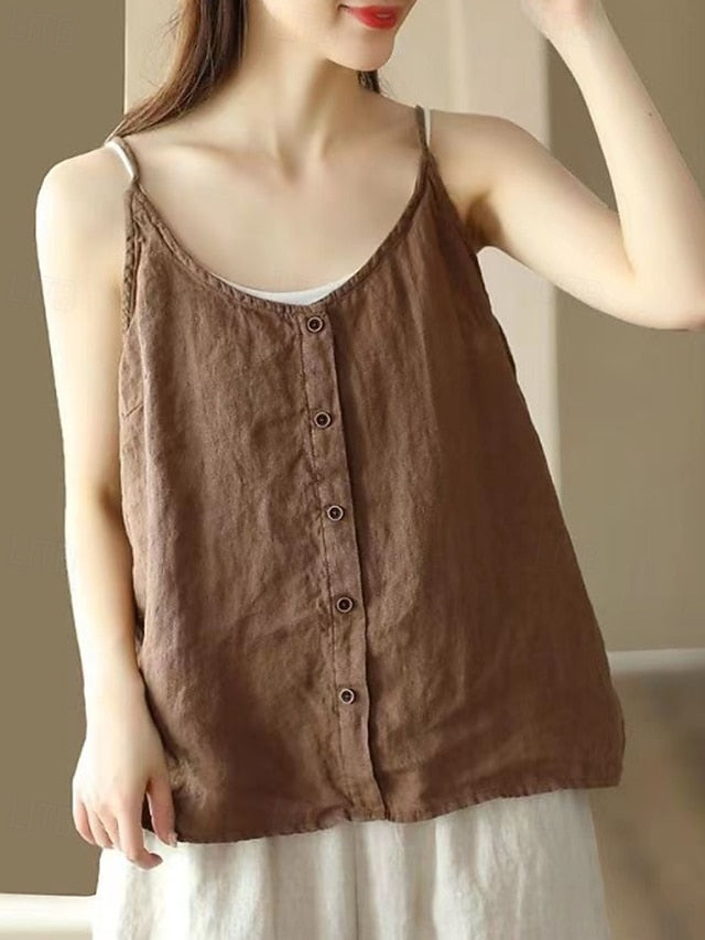 Tank Women's Shirts Blouse Top Linen Cotton Camisole
