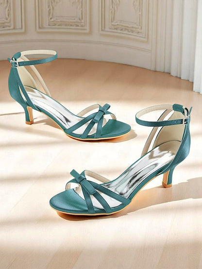 Kitten Satin Heel Vintage Women's Green 1950s Strappy