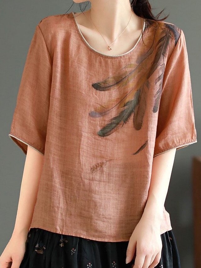 Women's Shirt Cotton Linen Shirts Blouse Faux Cotton Linen