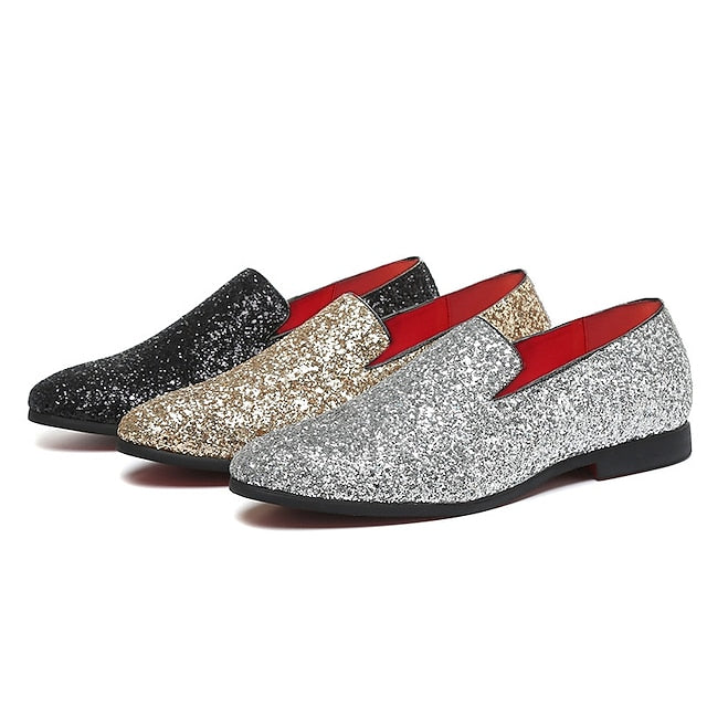 Slip-On Design with Silver and Loafers Glitter Men's