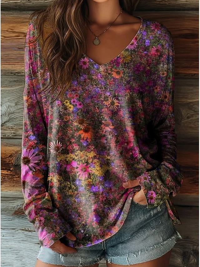 Women's T Shirt Print Floral Graphic Sunflower Vintage