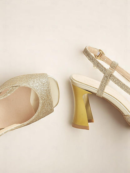 Sparkly Glitter Slingback Heels - Gold Women's Open-Toe
