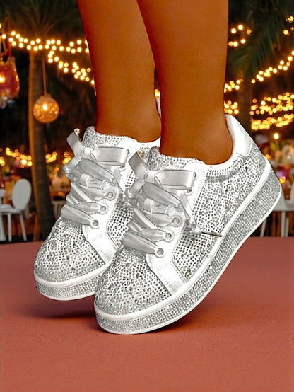 Lace-Up Women's Rhinestone Glamorous Sparkly Sneakers -