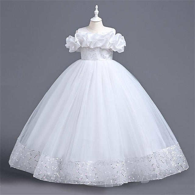 Girl Party Solid Dress Color Flower Girls' 3D