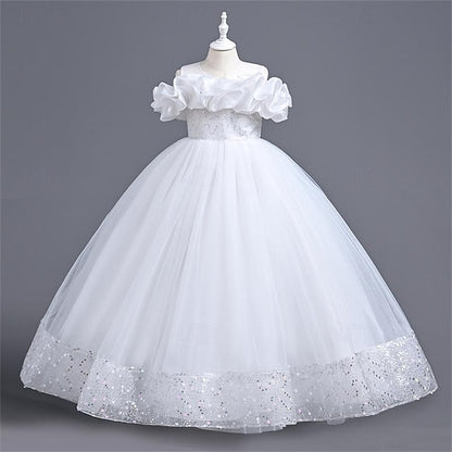 Girl Party Solid Dress Color Flower Girls' 3D