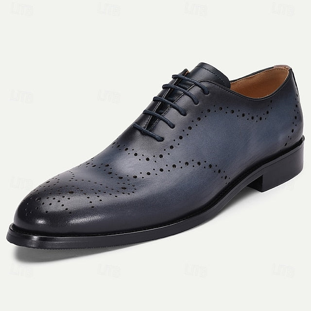 Shoes Blue Cowhide Classic Navy Genuine Oxford Men's