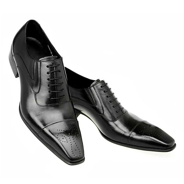 Black Oxford Leather Classic Cap Faux Men's Shoes