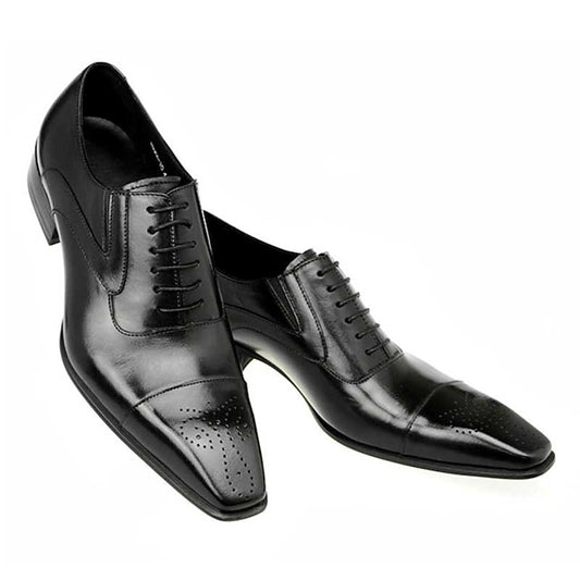 Black Oxford Leather Classic Cap Faux Men's Shoes