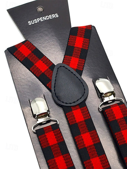 Set Suspender Plaid Adjustable Bow and Men's Christmas Tie