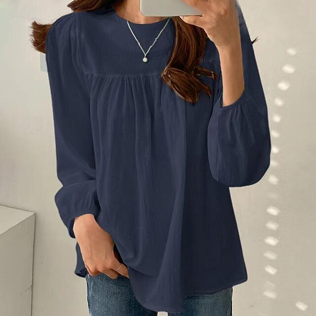 Women's Shirts Faux Cotton Linen Long Cotton Top White