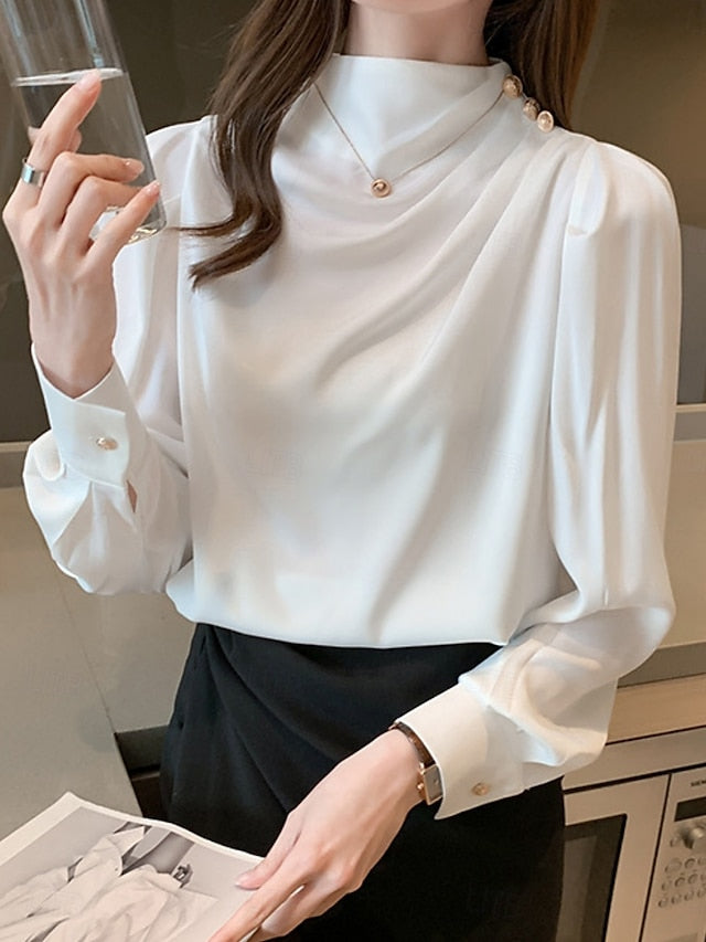 Women's Shirt Elegant Dressy Satin Top Buttons Solid Color