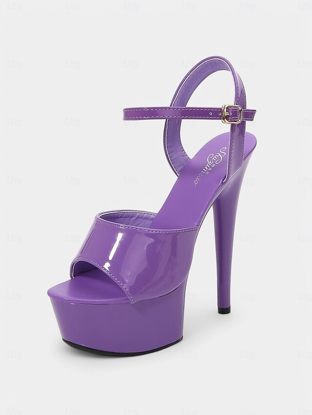 Women Platform for Sandals Toe Leather Red Patent Peep -