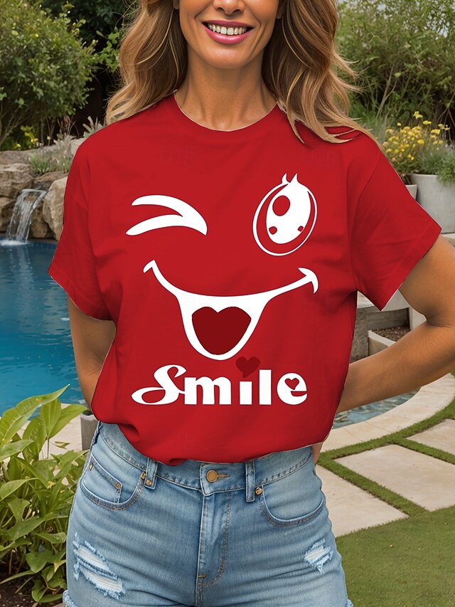 Women's T Shirt Print Heart Graphic Letter Vintage Stylish