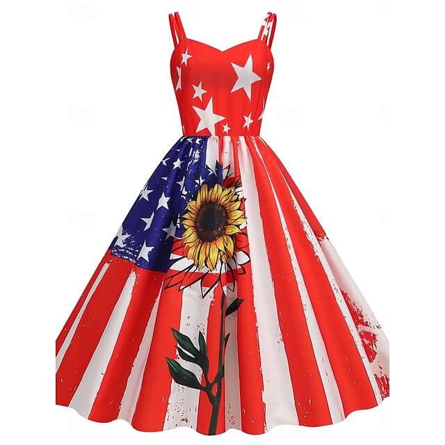 Women's Patriotic  Mini Dress A Line Dress Slip Dress Off
