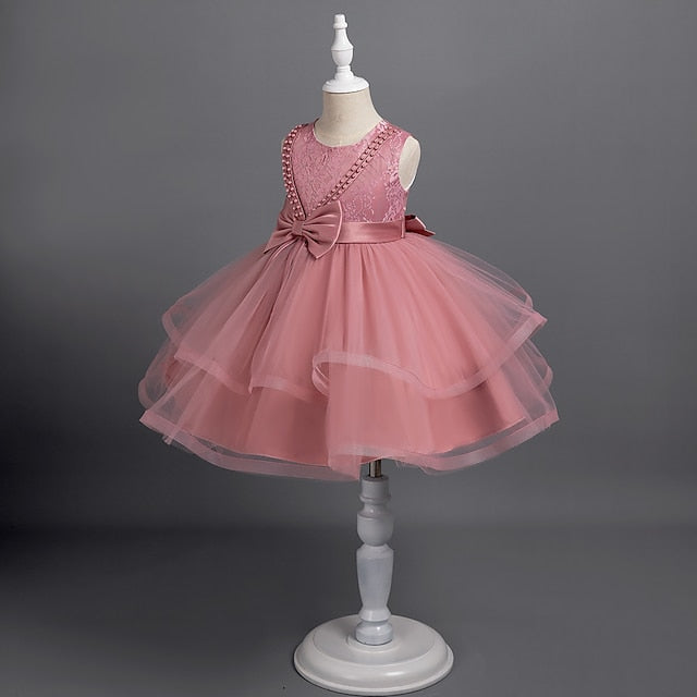 Dress Toddler Sleeveless Party Girls' Solid Color