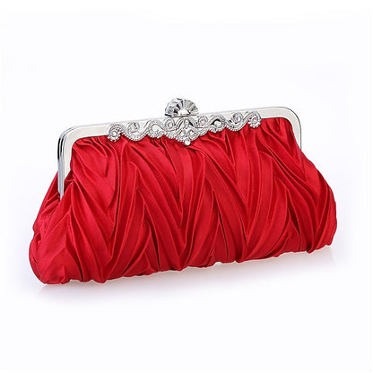 Pleated White Satin Women's Elegant Clutch Evening –