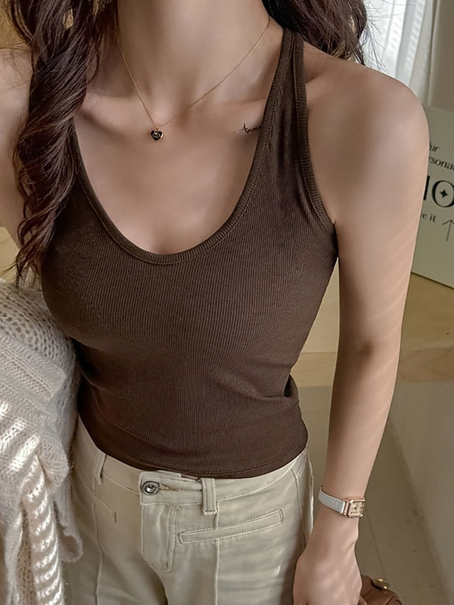 Women's Tank Top Blouse Patchwork Solid Color Elegant