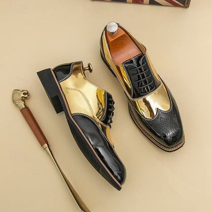 and with Men's Oxford Patent Shoes Gold Leather Black