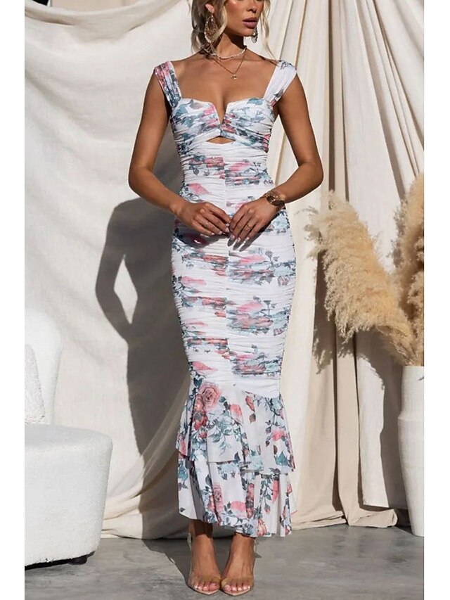 Women's Midi Dress Slip Dress Print Dress Ruched Dress