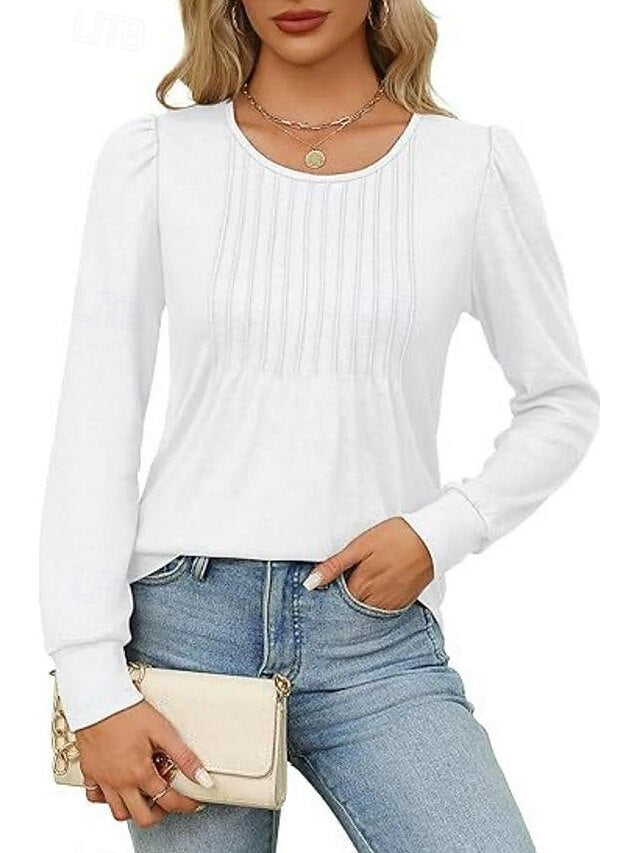 Women's Shirt Blouse Ruched Solid Color Basic Casual Long
