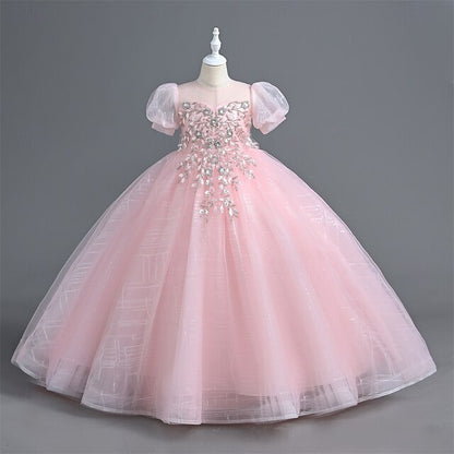 Party Color Girls' Girl Kids Dress Flower Solid