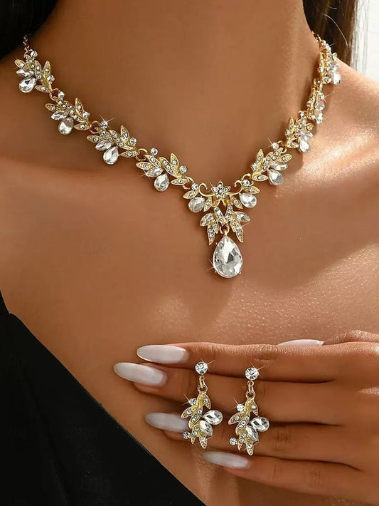 Women's with Pendant Set Rhinestone Gold Teardrop Jewelry -