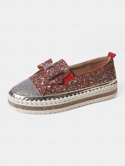 Women – Rhinestone Loafers Sparkling for Slip-On Glittery