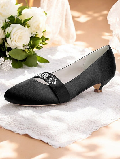 with Kitten Heels Women's Blue Satin Rhinestone