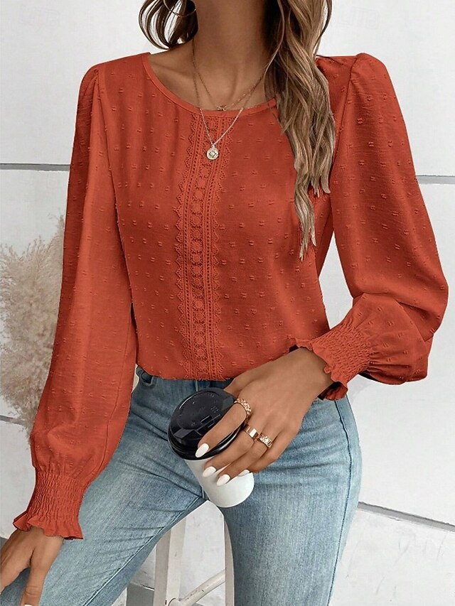 Women's Popover Shirt Casual Shirt Blouse Lace Patchwork