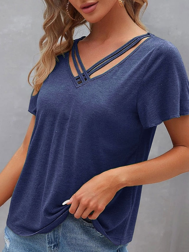 Women's T Shirt Plain Fashion Modern Casual Short Sleeve V