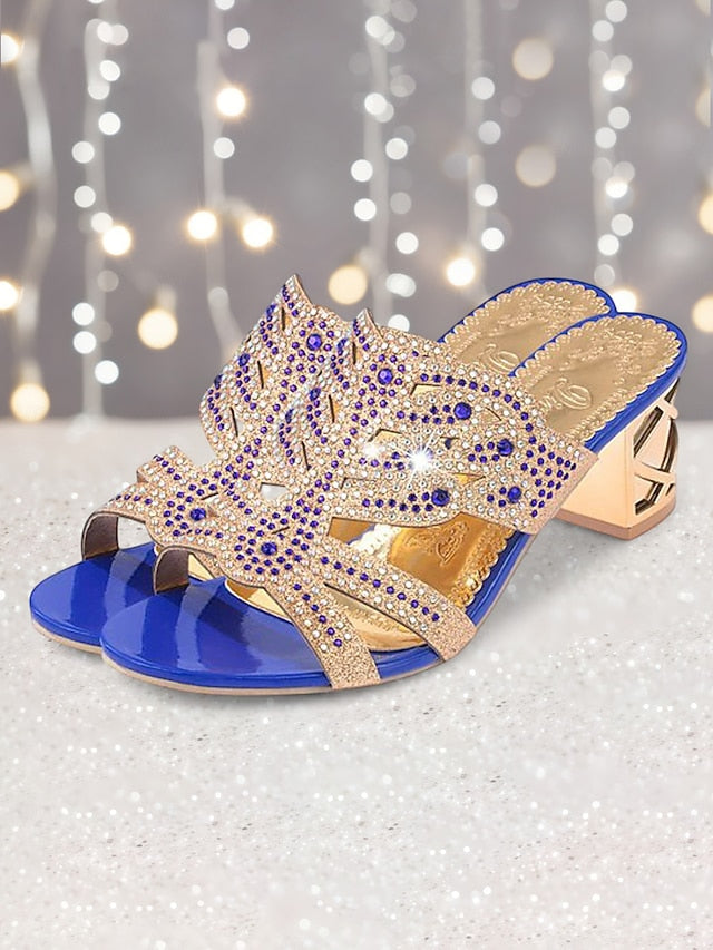 and Heeled Sandals Rhinestone Gold Embellished - Green