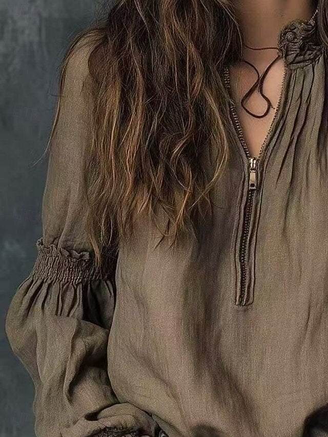 Women's Shirt Casual Shirt Lace Tops Zipper Plain Vintage