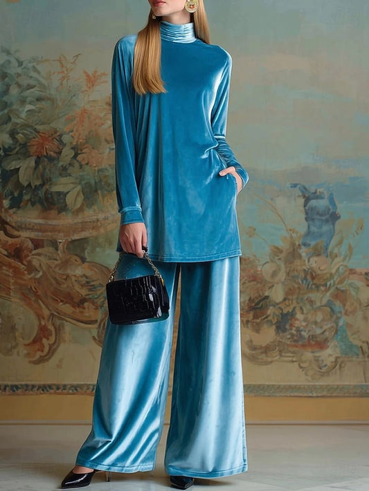 Women's Velvet Long Sleeve Elegant Formal Blue Black Wine