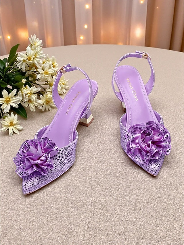 Floral Heels Purple with Women's Rhinestone Slingback