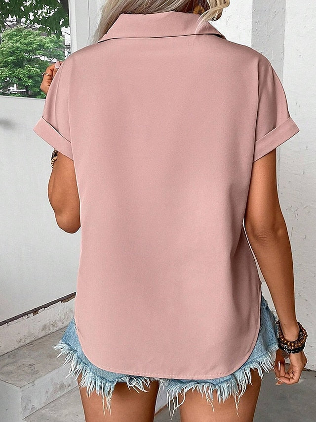 Women's Shirt Blouse Ruched Buttons Plain Elegant Stylish