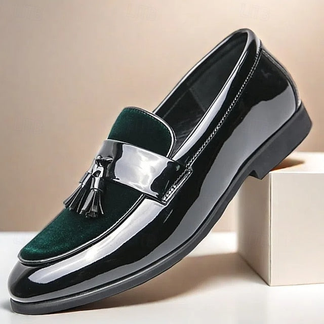 Black Tassel Leather Faux Men's Patent – Loafers Velvet