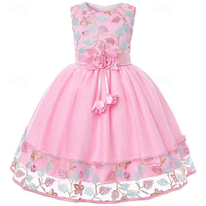 Flower 3D Girl Party Sleeveless Girls' Dress