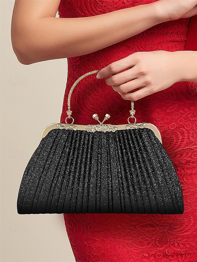 Glitter Clutch Pleated Vintage with Purse Evening Women's