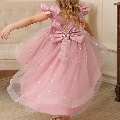 Dress Girl Color Solid Girls' Kids Party Flower