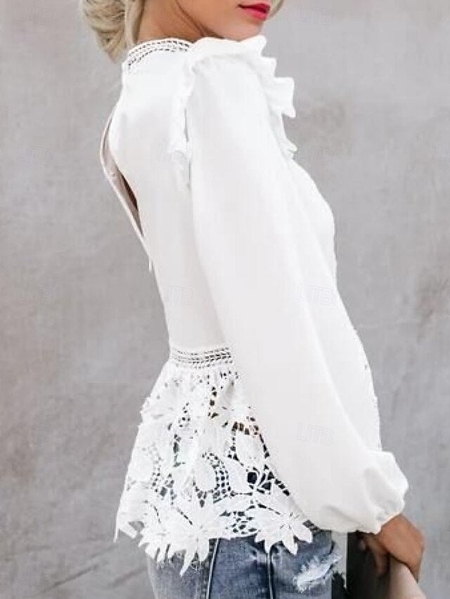 Women's Shirt Blouse Lace Tops Long Sleeve Tops Lace Plain
