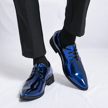 Leather Patent for – Formal Lace-Up Men Glossy Shoes Green