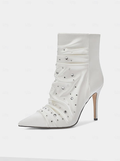 Rhinestone White with Satin Women's Ankle Boots