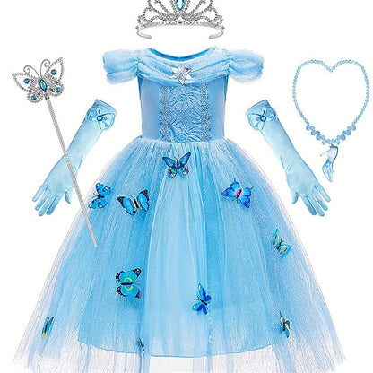 Girl Elsa Party Costume Tulle Theme Princess Frozen Flower Dress