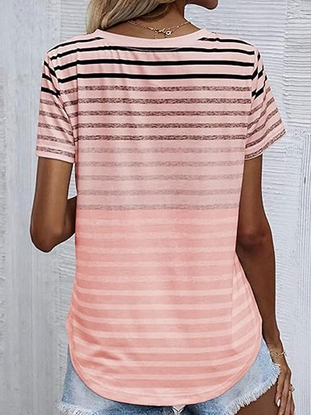 Women's T Shirt Casual Striped Print Short Sleeve Regular