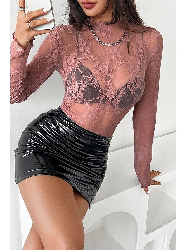 Women's Lace Shirt Blouse Lace Plain Stylish Modern Long