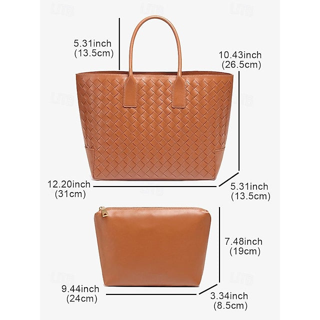 Woven Women's Stylish Brown and Leather Bag Tote –