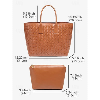 Woven Women's Stylish Brown and Leather Bag Tote –