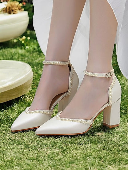 Elegant Women's Pearl-Embellished Wedding Heels